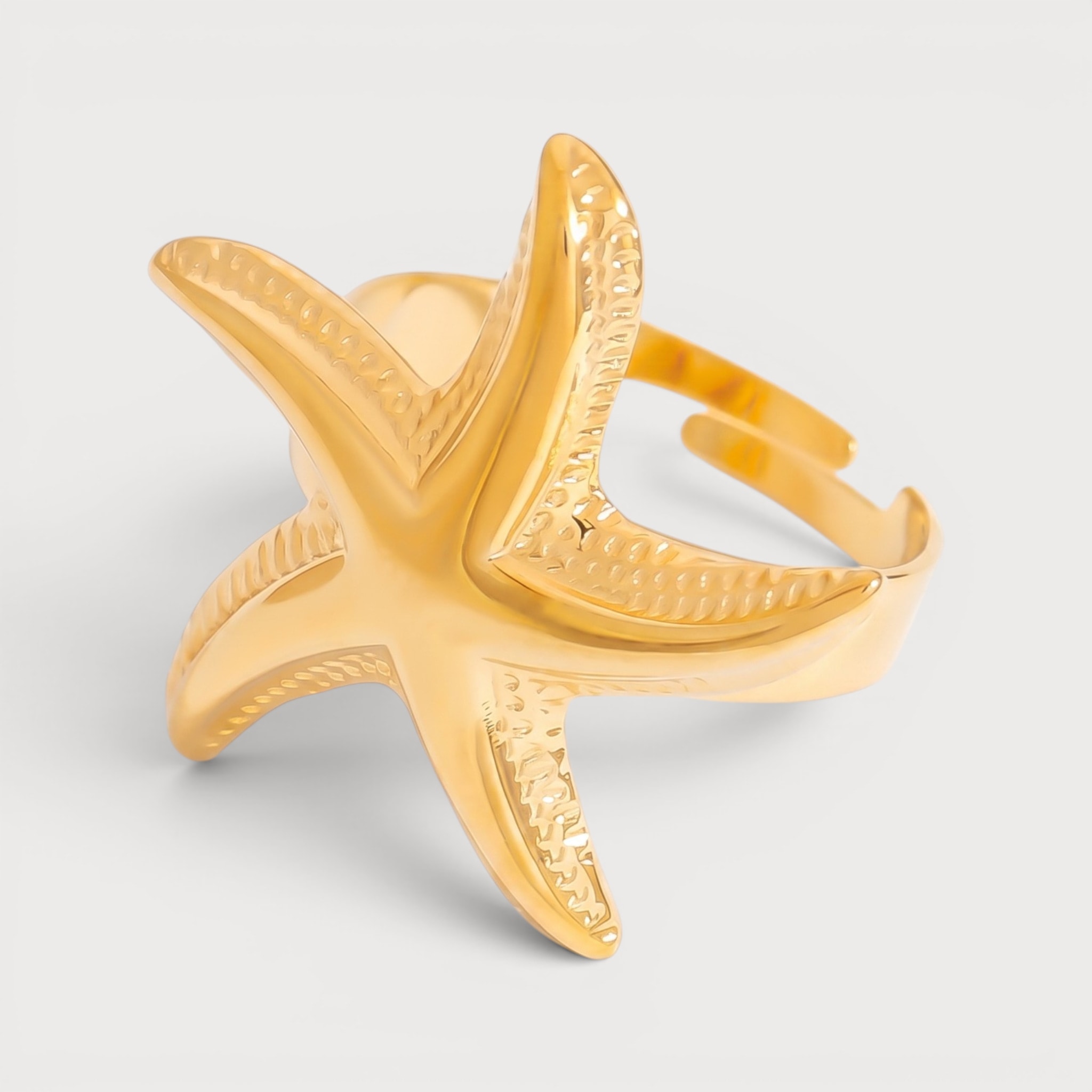 Bague étoile de mer texturée en acier inoxydable doré | Bloom × Blaze