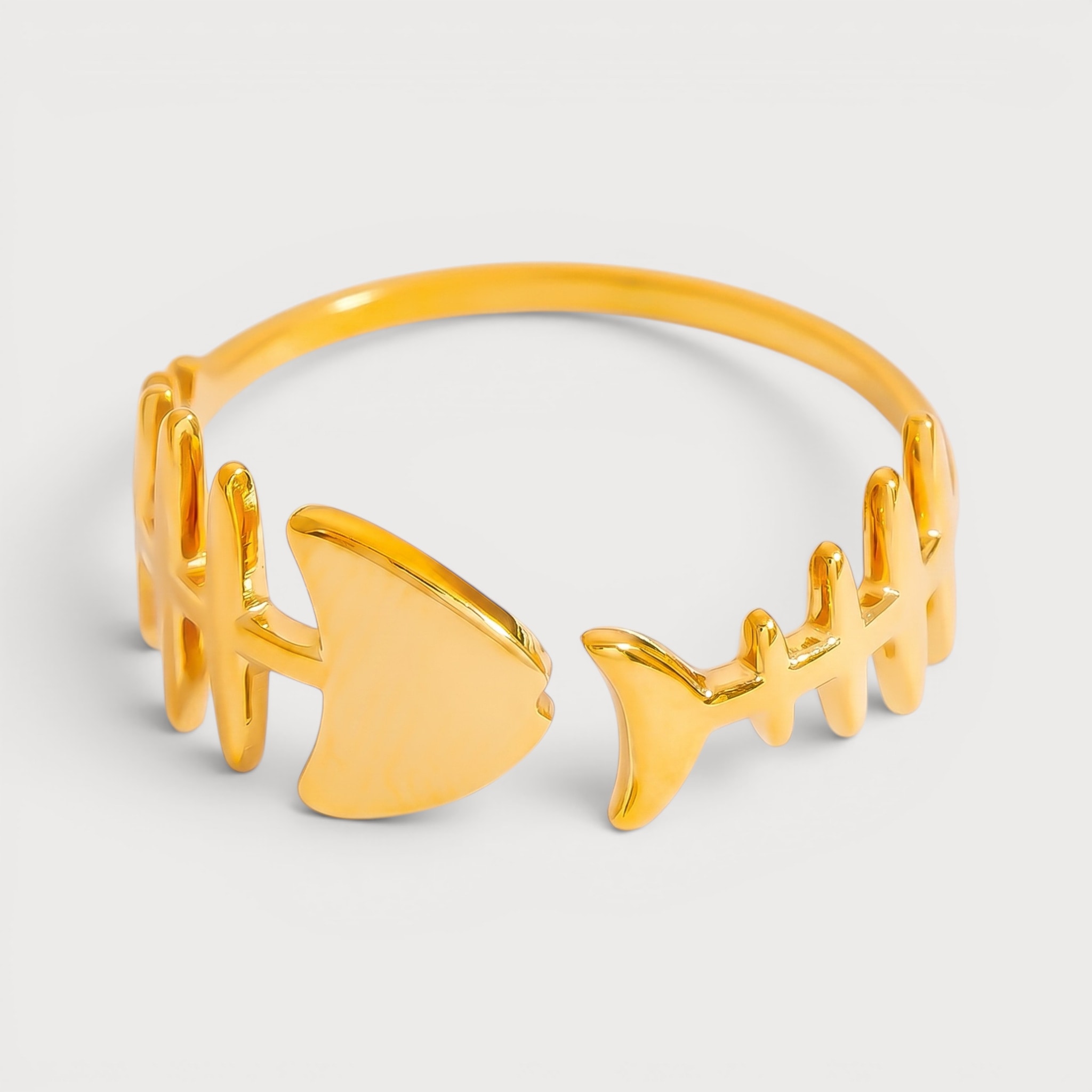 Bague squelette de poisson ajourée en acier inoxydable doré | Bloom × Blaze