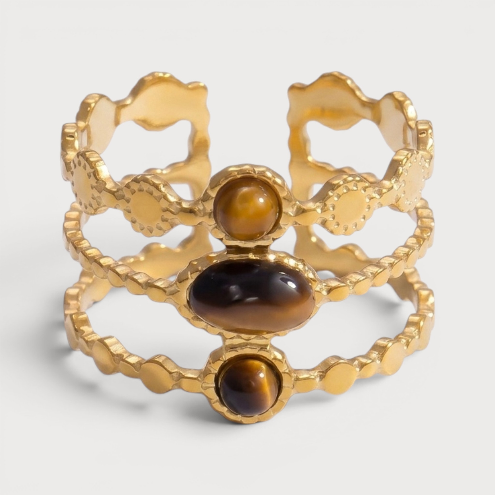 Bague à bandes et pierres en acier inoxydable doré — coloris Noir | Bloom × Blaze