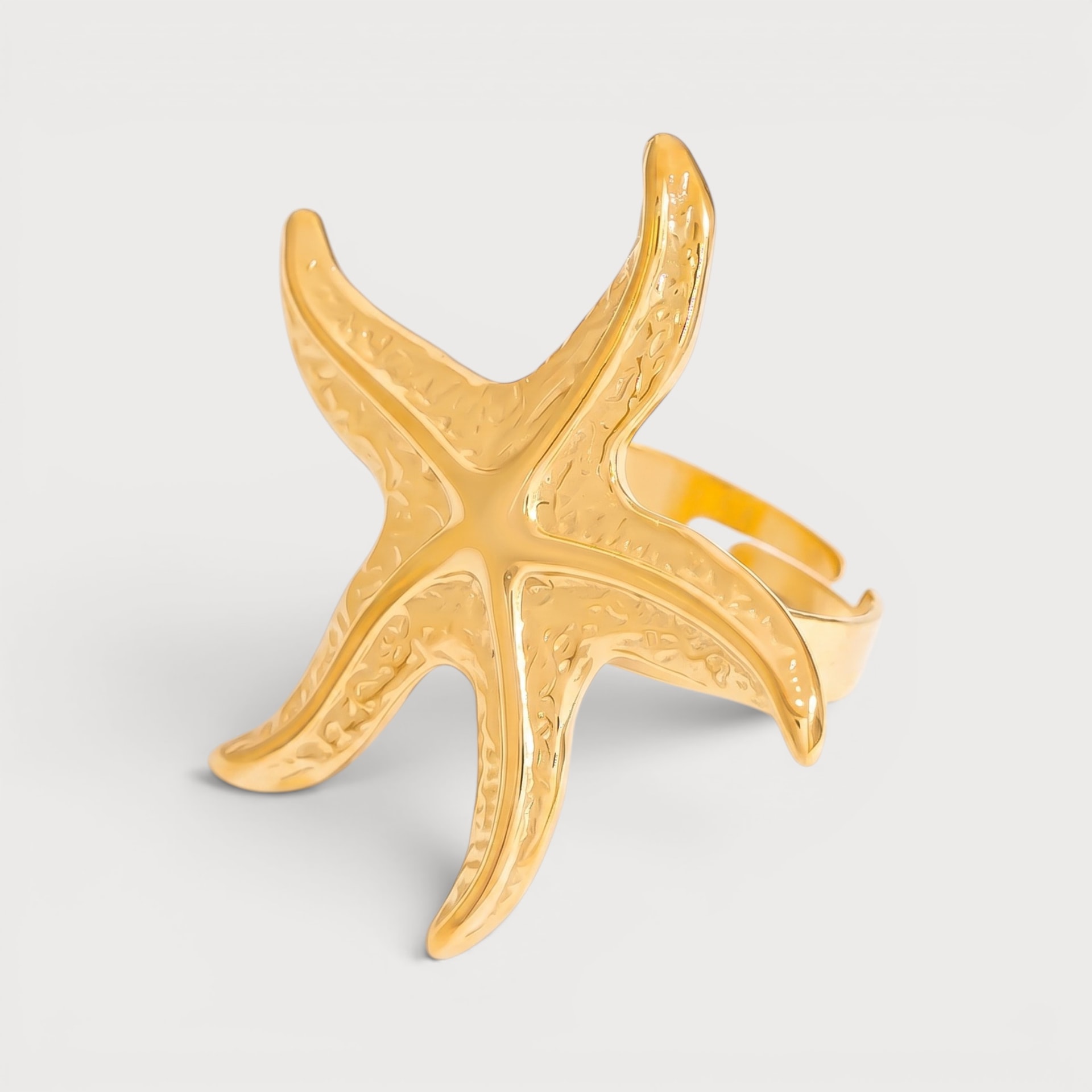 Bague étoile de mer, dôme lisse, en acier inoxydable doré