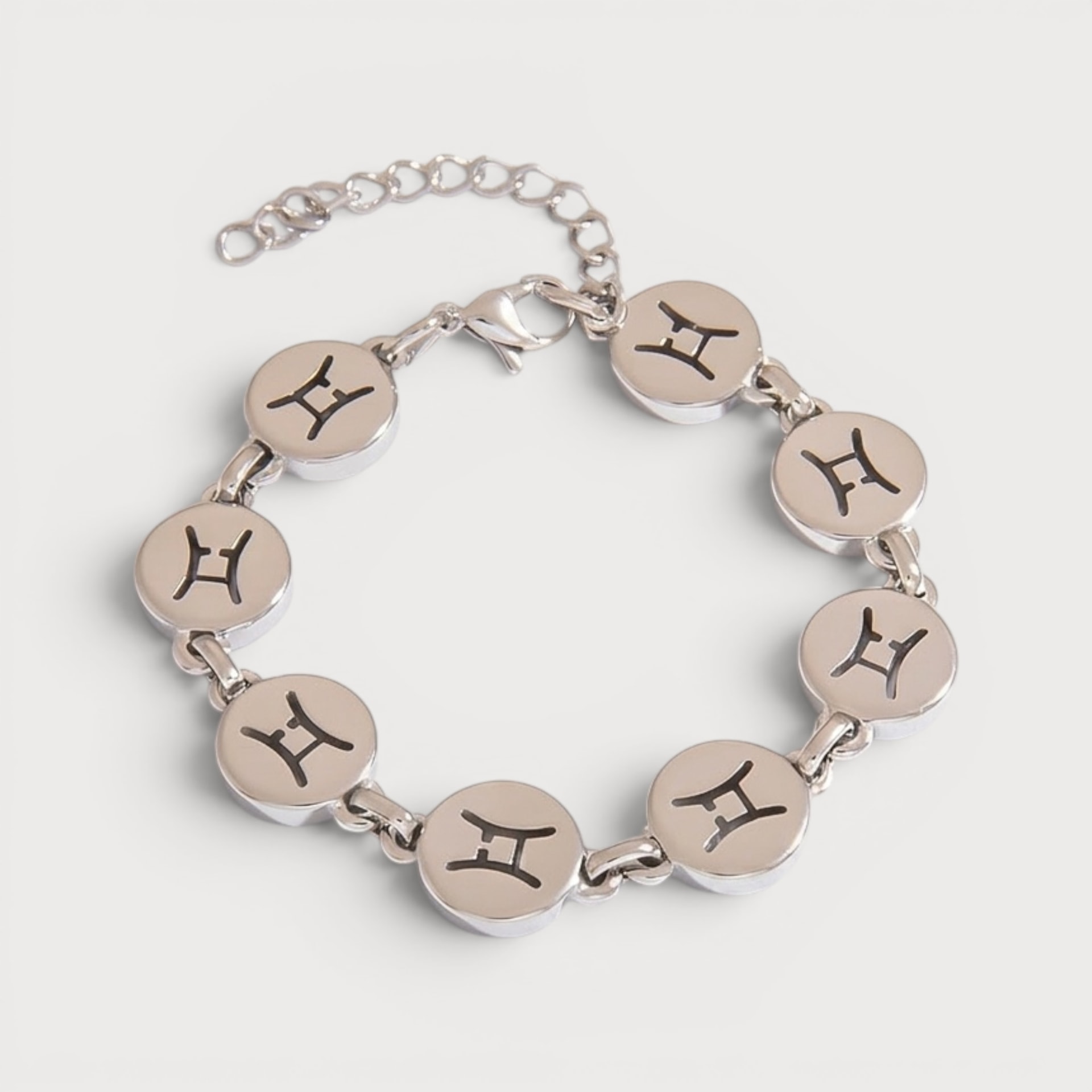 Bracelet signe astrologique Gémeaux en acier inoxydable argenté