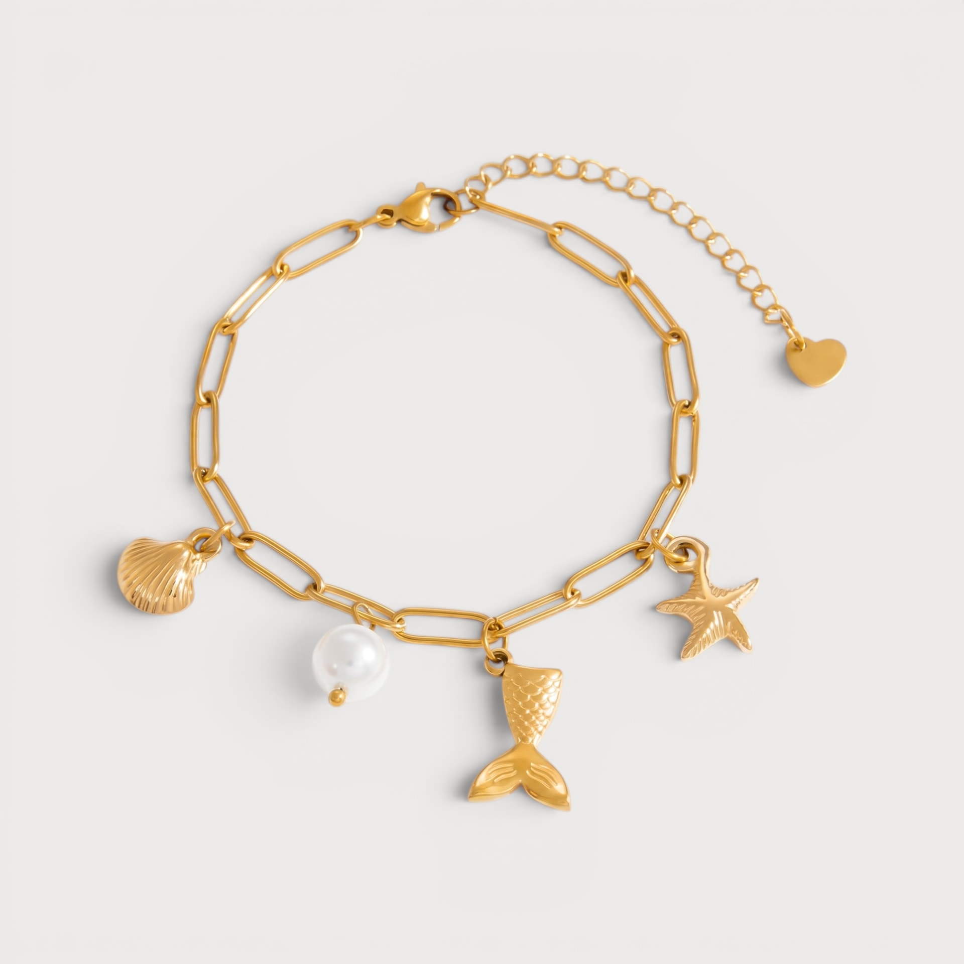Bracelet coquillage, queue de sirène et étoile de mer doré