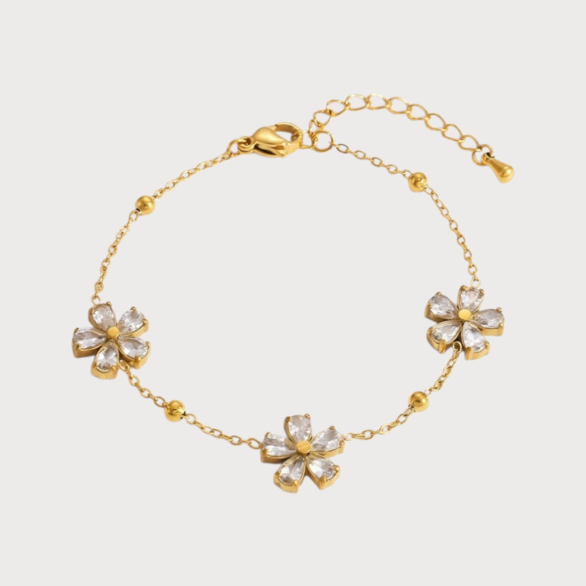 Bracelet à fleurs de zircones en acier inoxydable doré | Bloom × Blaze