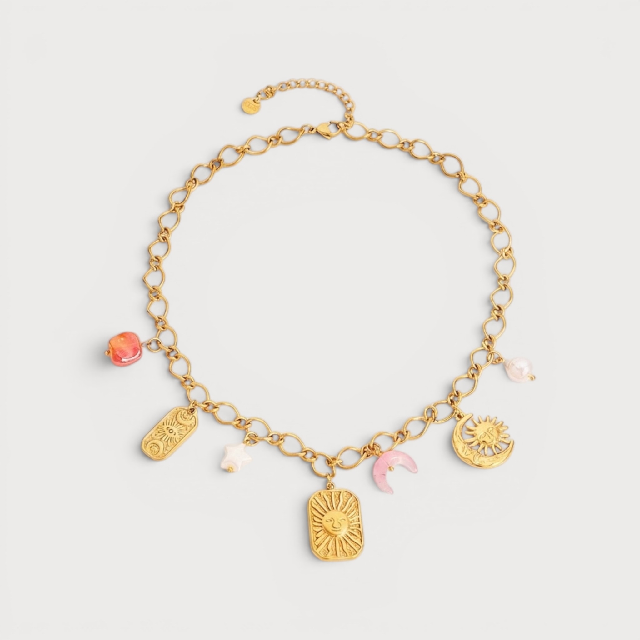 Collier charms soleil, œil et lune en acier inoxydable doré | Bloom × Blaze