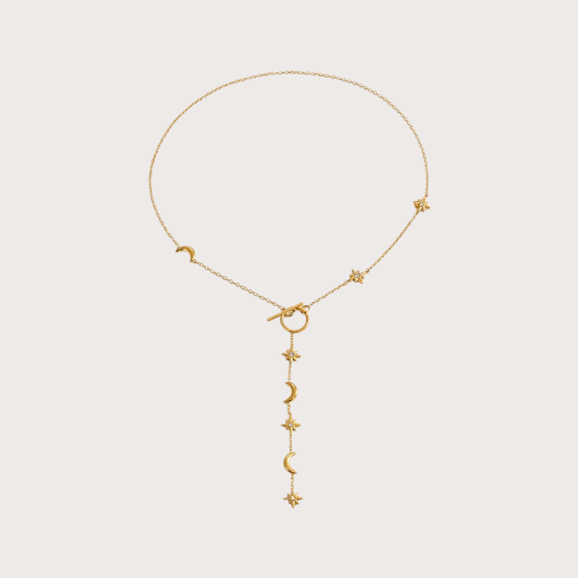 Collier de lunes et d’étoiles en acier inoxydable doré