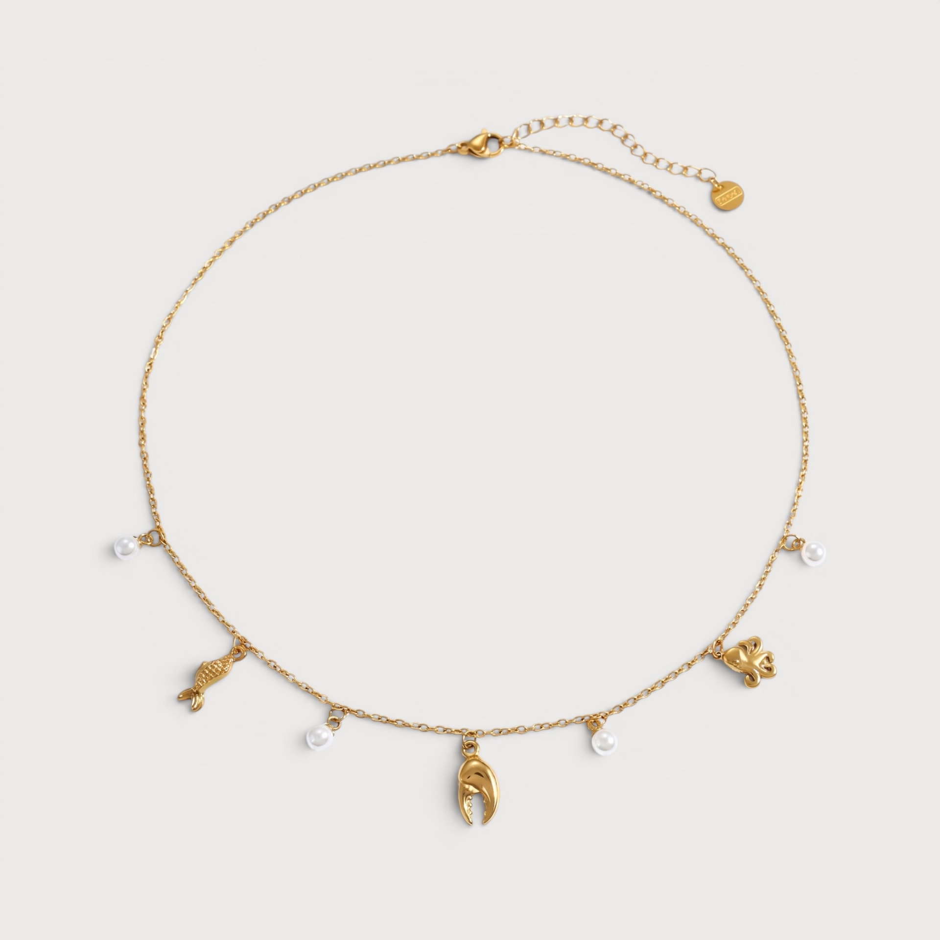 Collier à poisson et crustacés en acier inoxydable doré