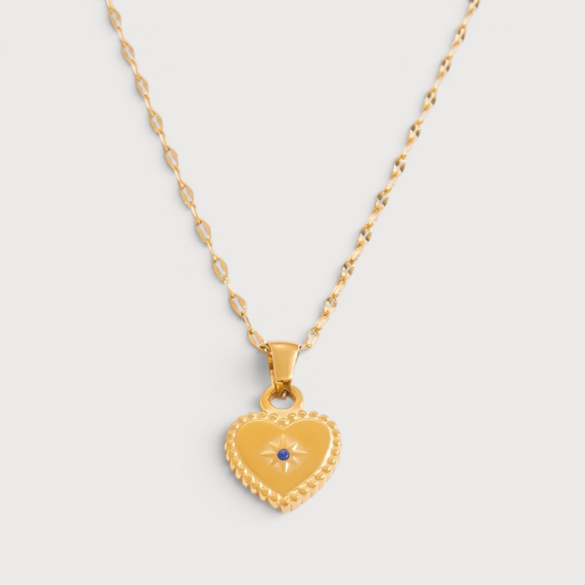 Collier cœur étoilé à pierre bleue en acier inoxydable doré