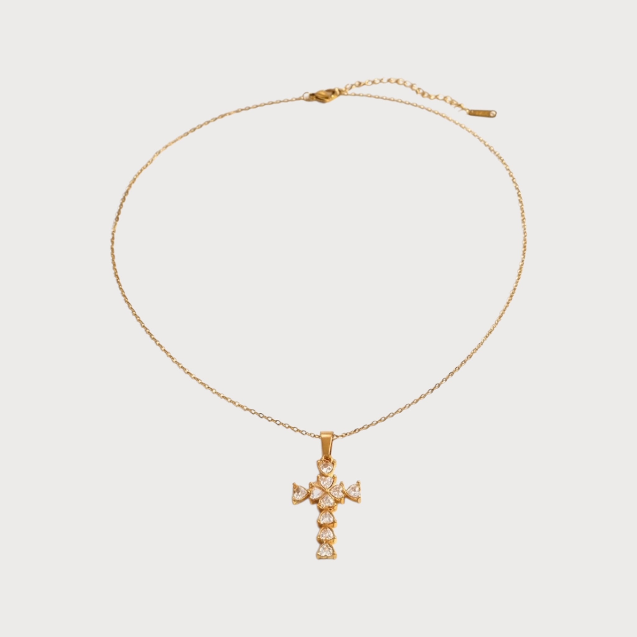 Collier croix de pierres poires en acier inoxydable doré | Bloom × Blaze