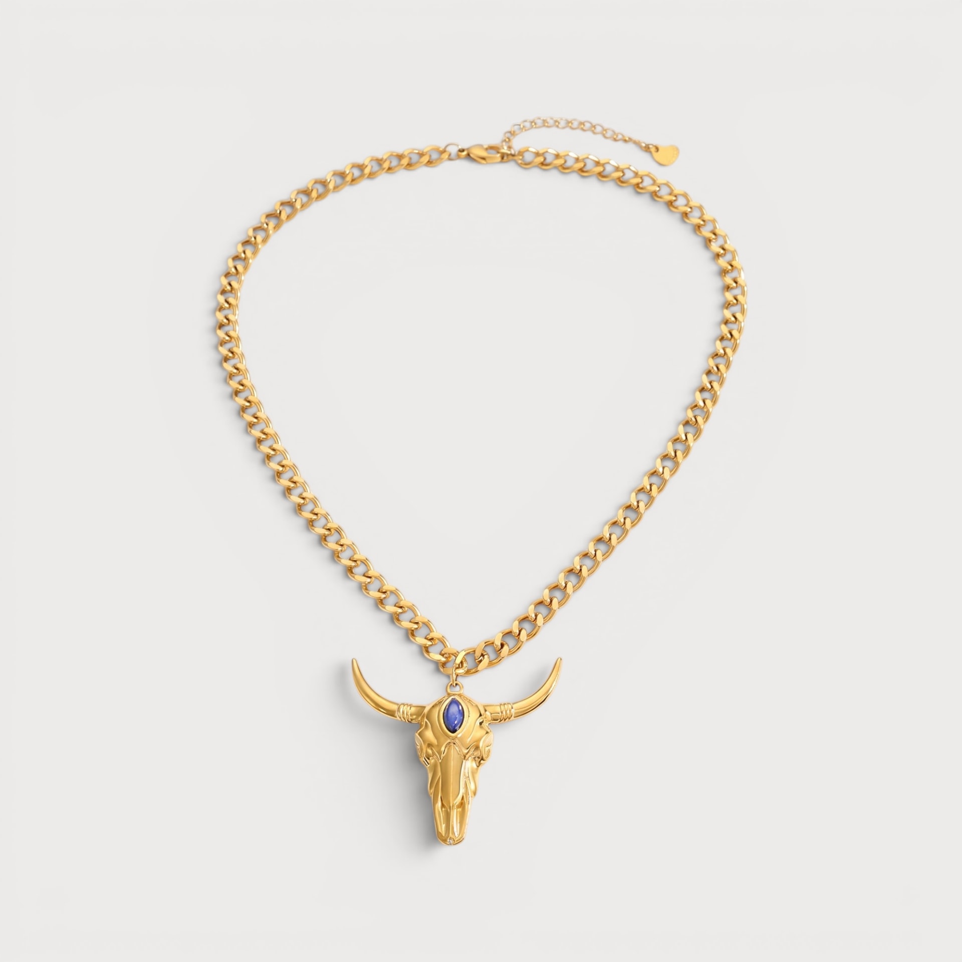 Collier pendentif crâne de taureau en acier inoxydable doré