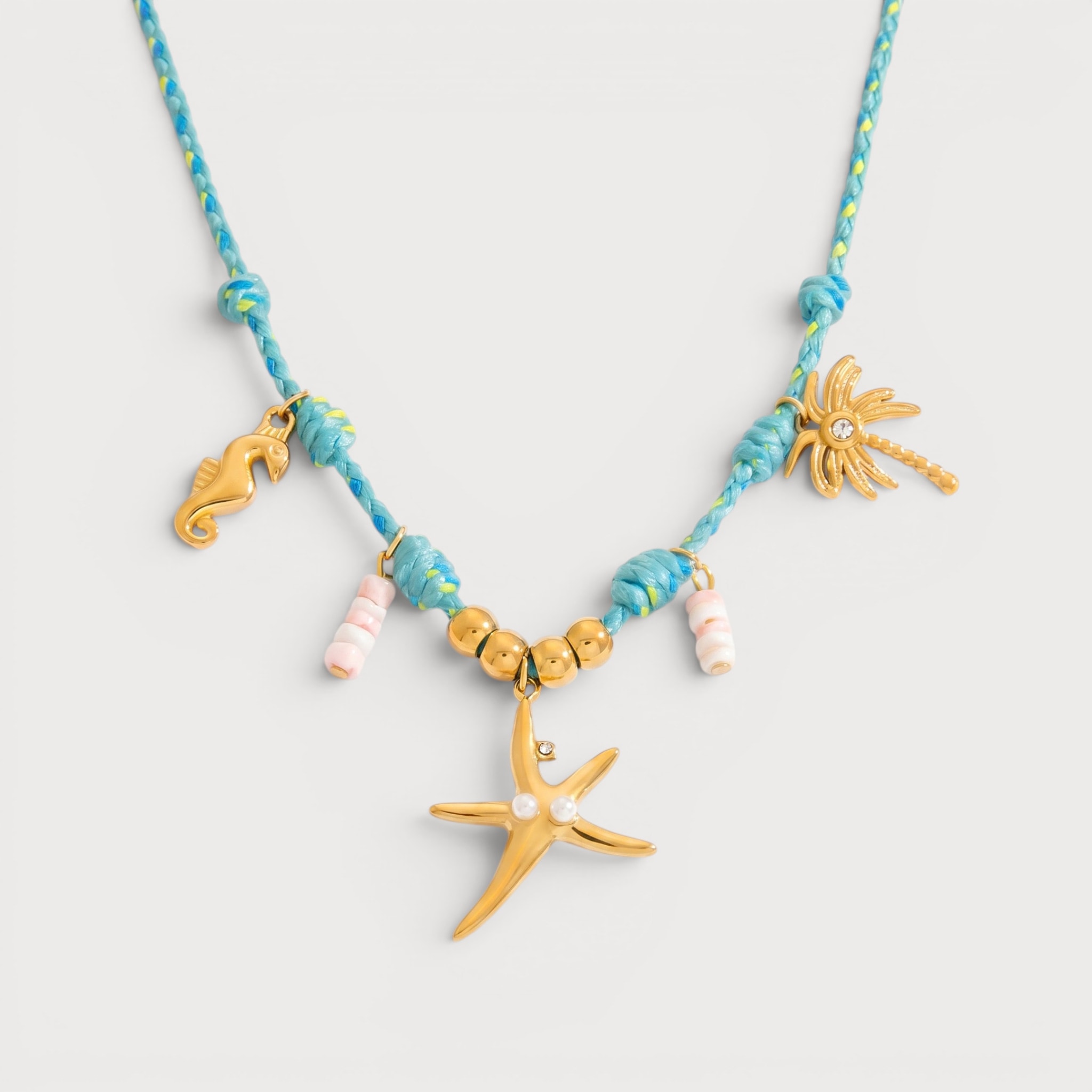 Collier étoile de mer, hippocampe et palmier dorés, cordon | Bloom × Blaze