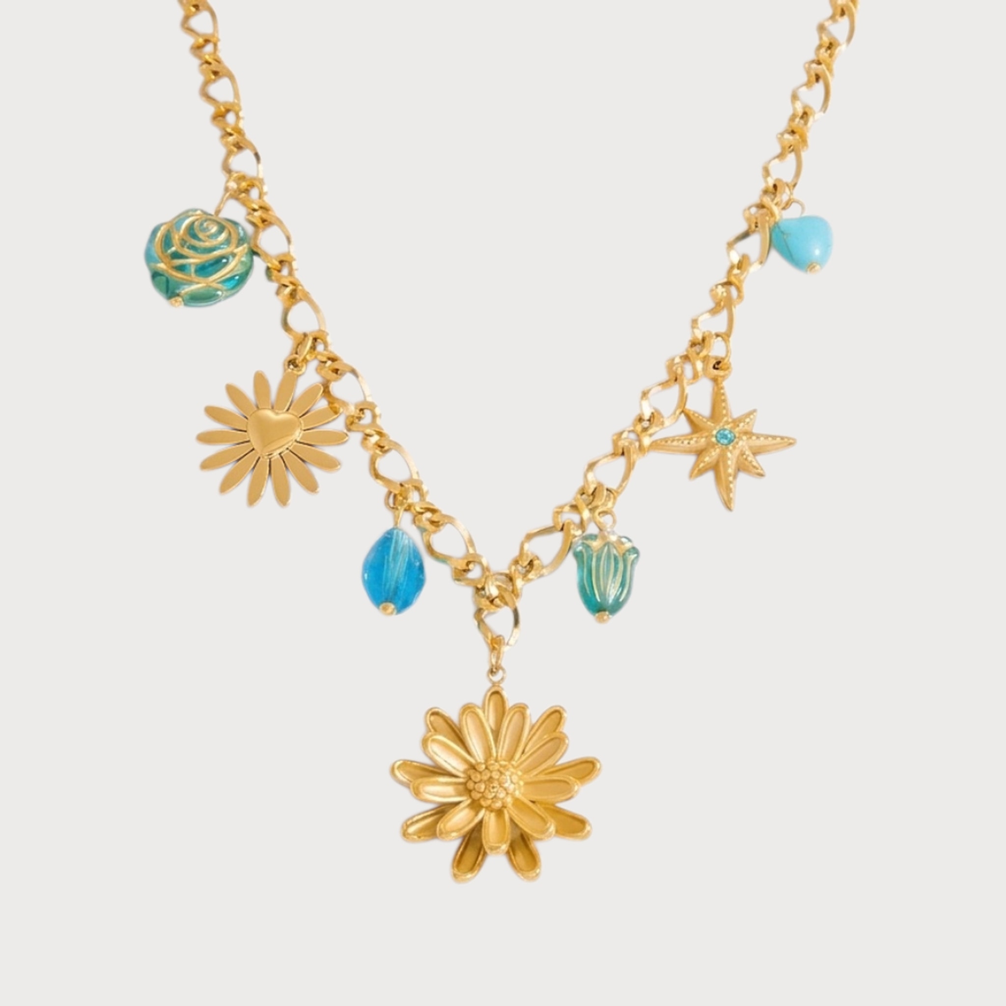 Collier à fleurs et perles en acier inoxydable doré | Bloom × Blaze