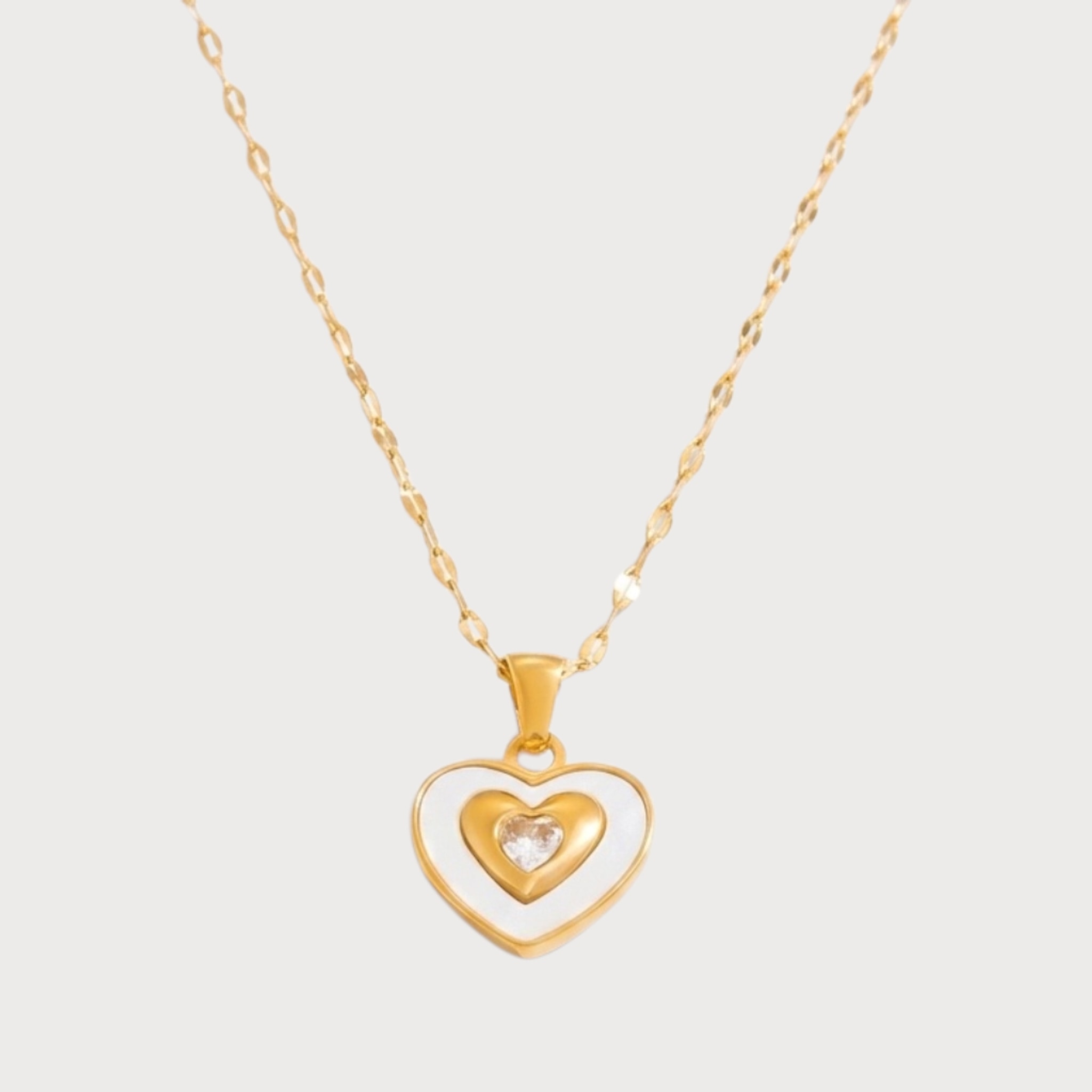 Collier triple cœur émaillé et pierre en acier inoxydable doré | Bloom × Blaze
