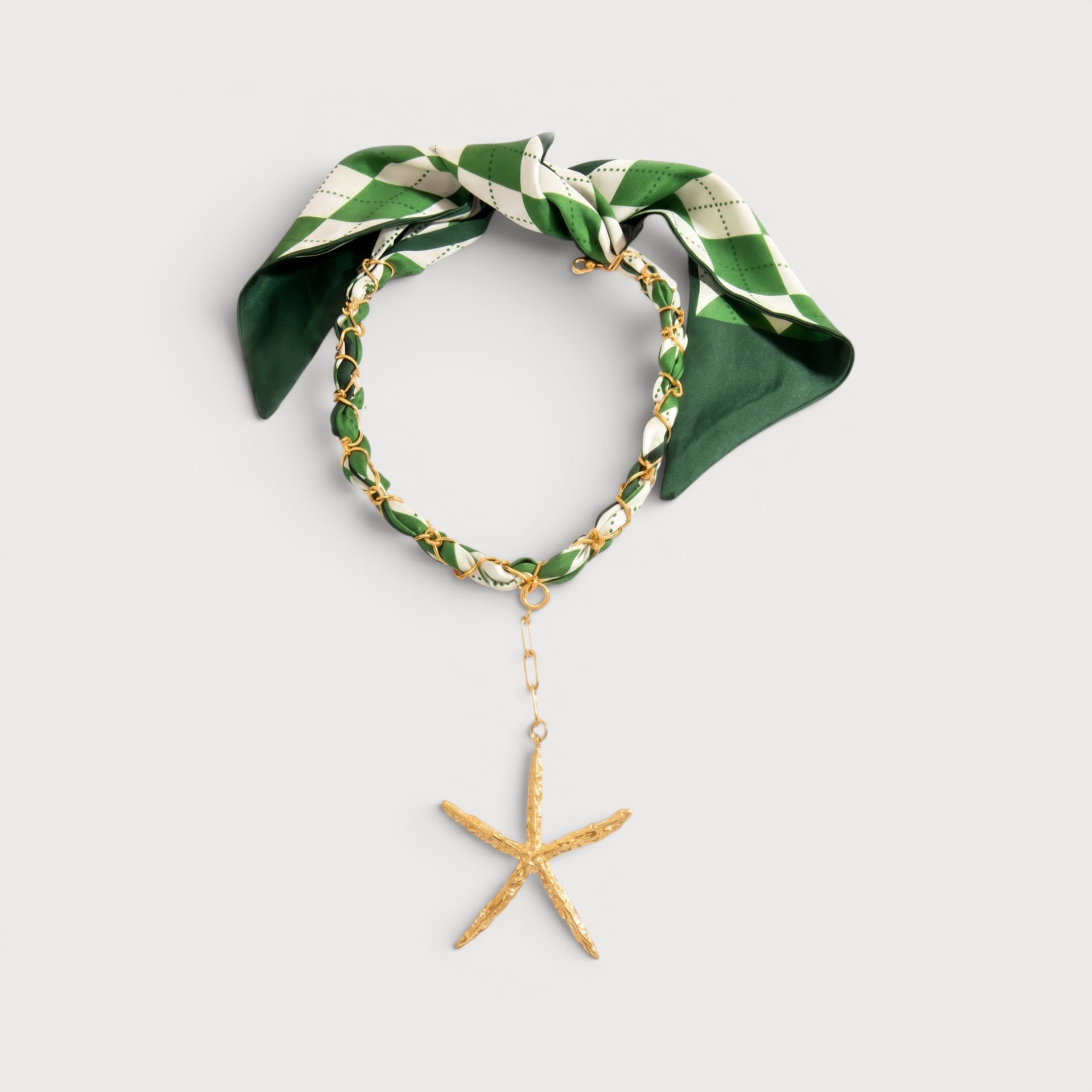 Collier étoile de mer et ruban tissé en acier inoxydable doré