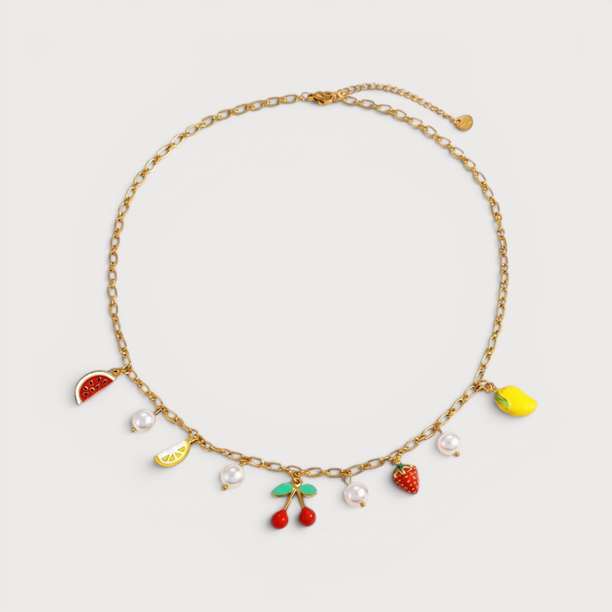 Collier fruits émaillés et perles blanches en acier inoxydable doré | Bloom × Blaze