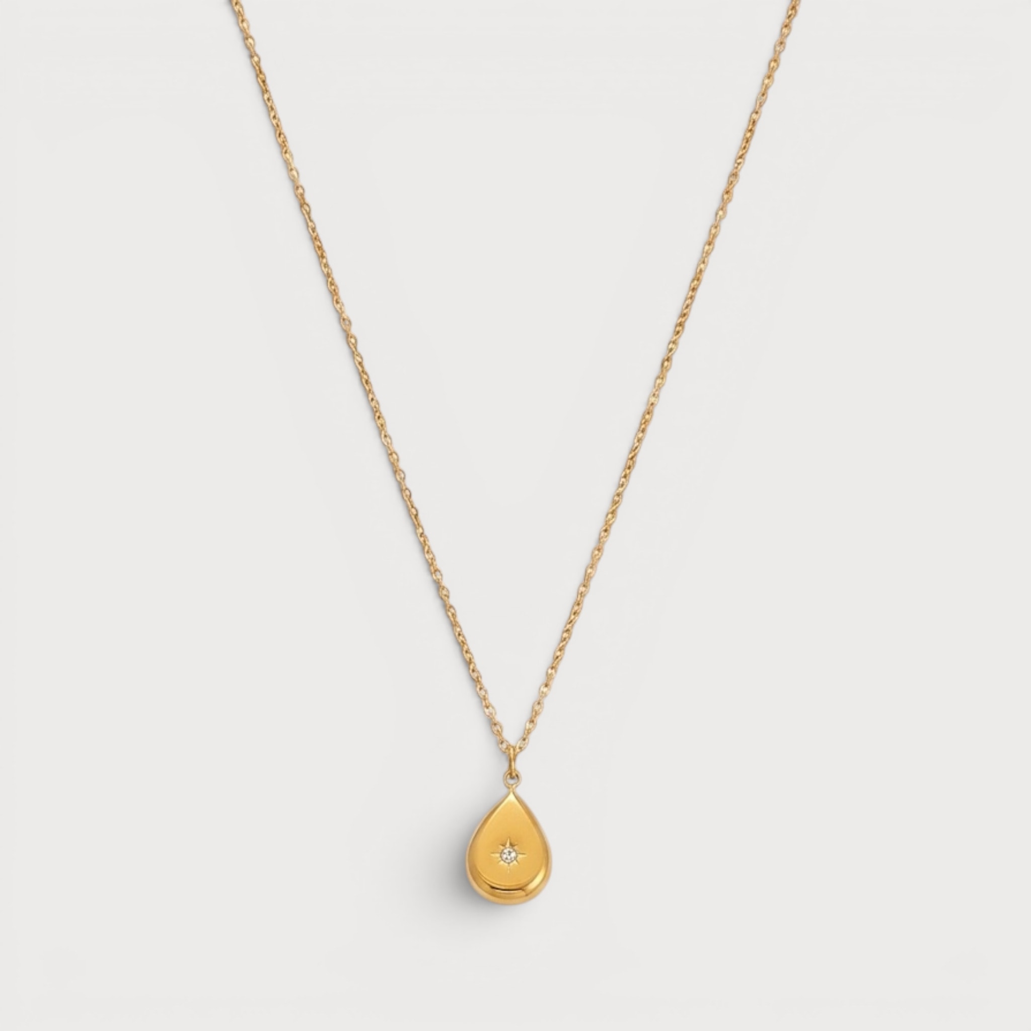 Collier pendentif goutte sertie en acier inoxydable doré | Bloom × Blaze