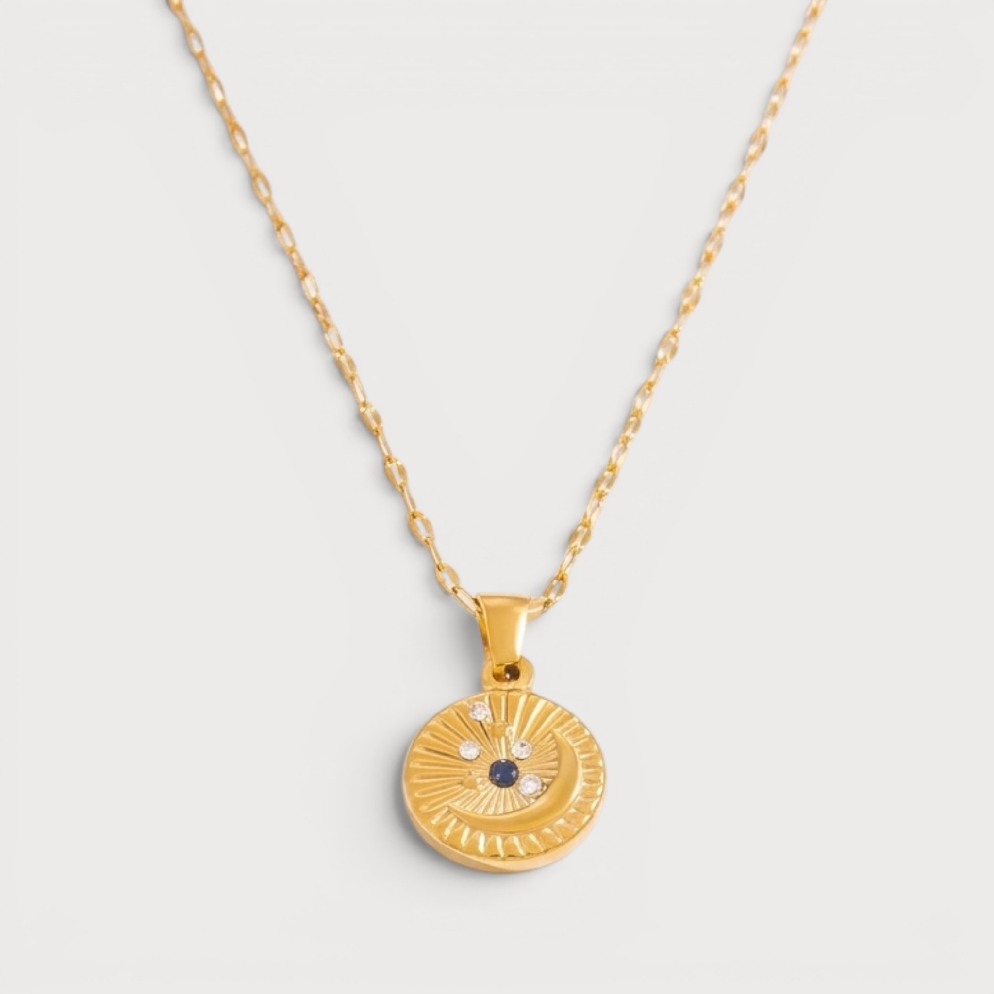 Collier médaille croissant de lune en acier inoxydable doré | Bloom × Blaze